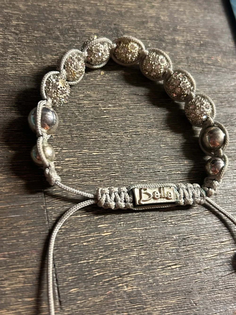 Balla Silver Tone And‎ Crystal Fireball Grey Leather Slider Bracelet